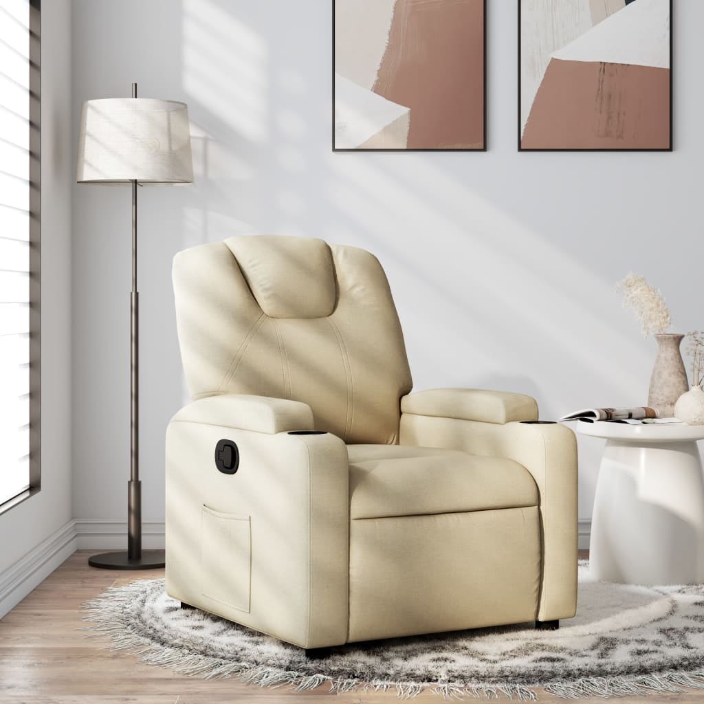 Elektrické Polohovací Křeslo Krémové Textil Krémová