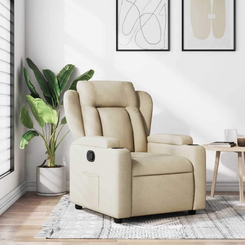 Elektrické Polohovací Křeslo Krémové Textil Krémová