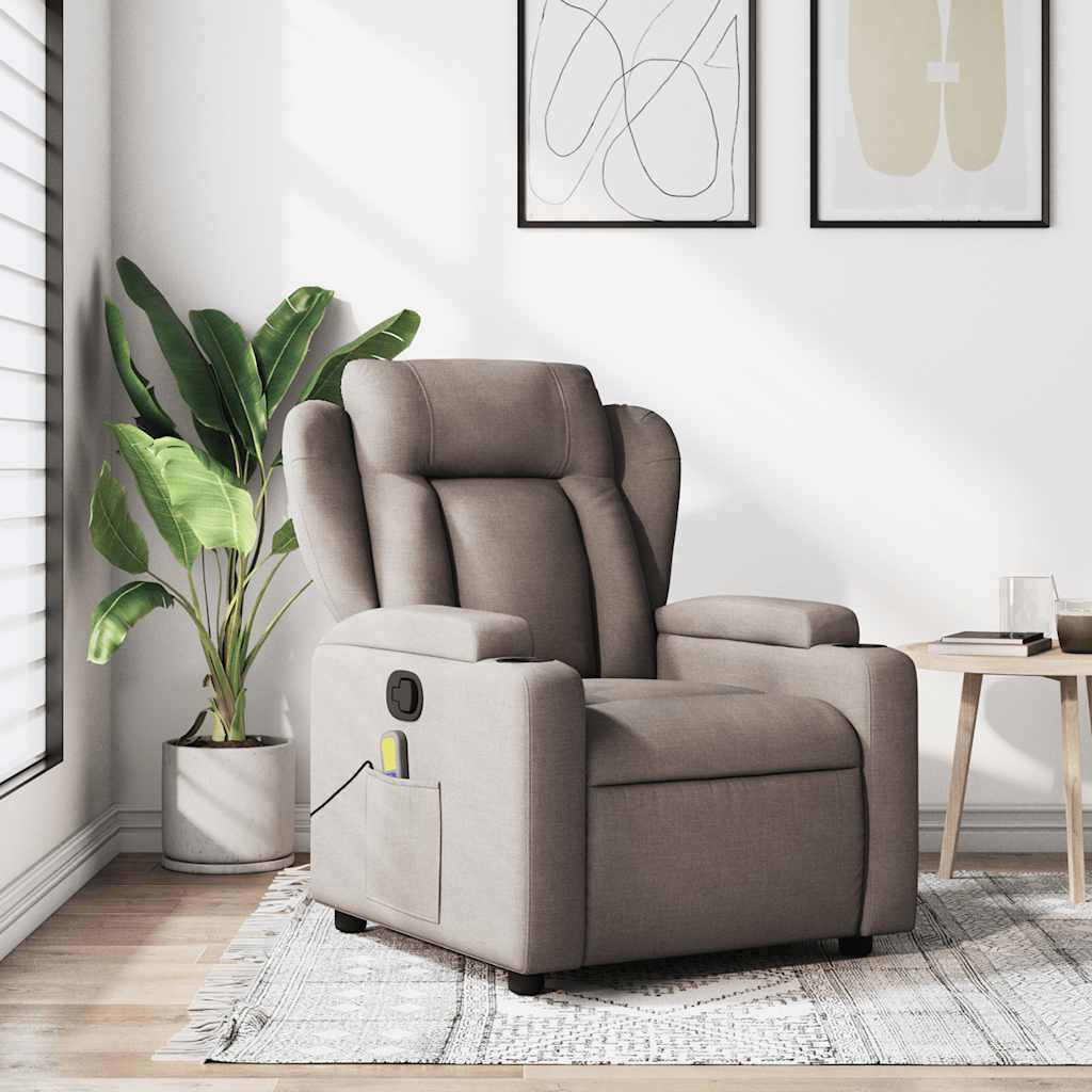 Elektrické Masážní Polohovací Křeslo Textil Taupe
