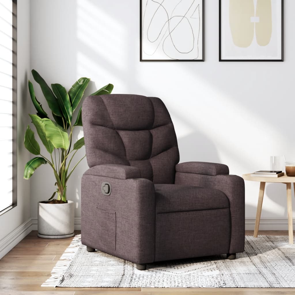 Polohovací Křeslo Tmavě Hnědé Textil Tmavě Hnědá
