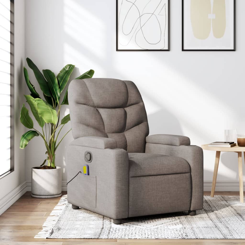 Elektrické Masážní Polohovací Křeslo Textil Taupe