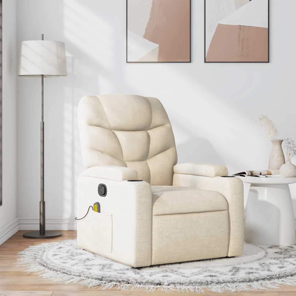 Masážní Polohovací Křeslo Krémové Textil Krémová