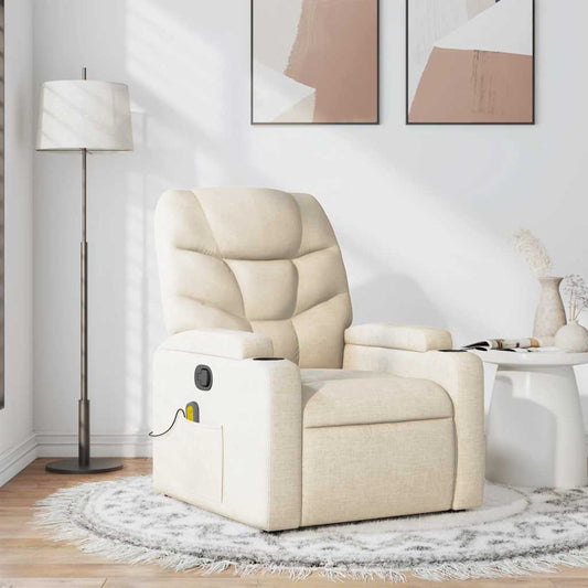 Masážní Polohovací Křeslo Krémové Textil Krémová