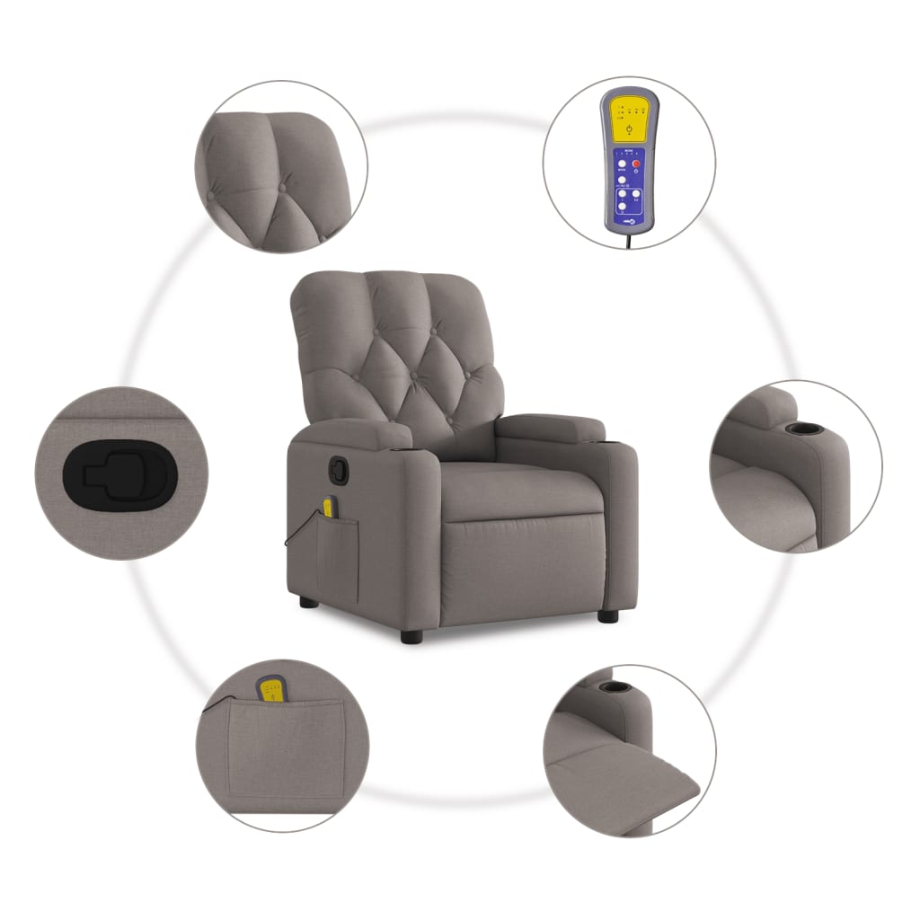 Masážní Polohovací Křeslo Textil Taupe
