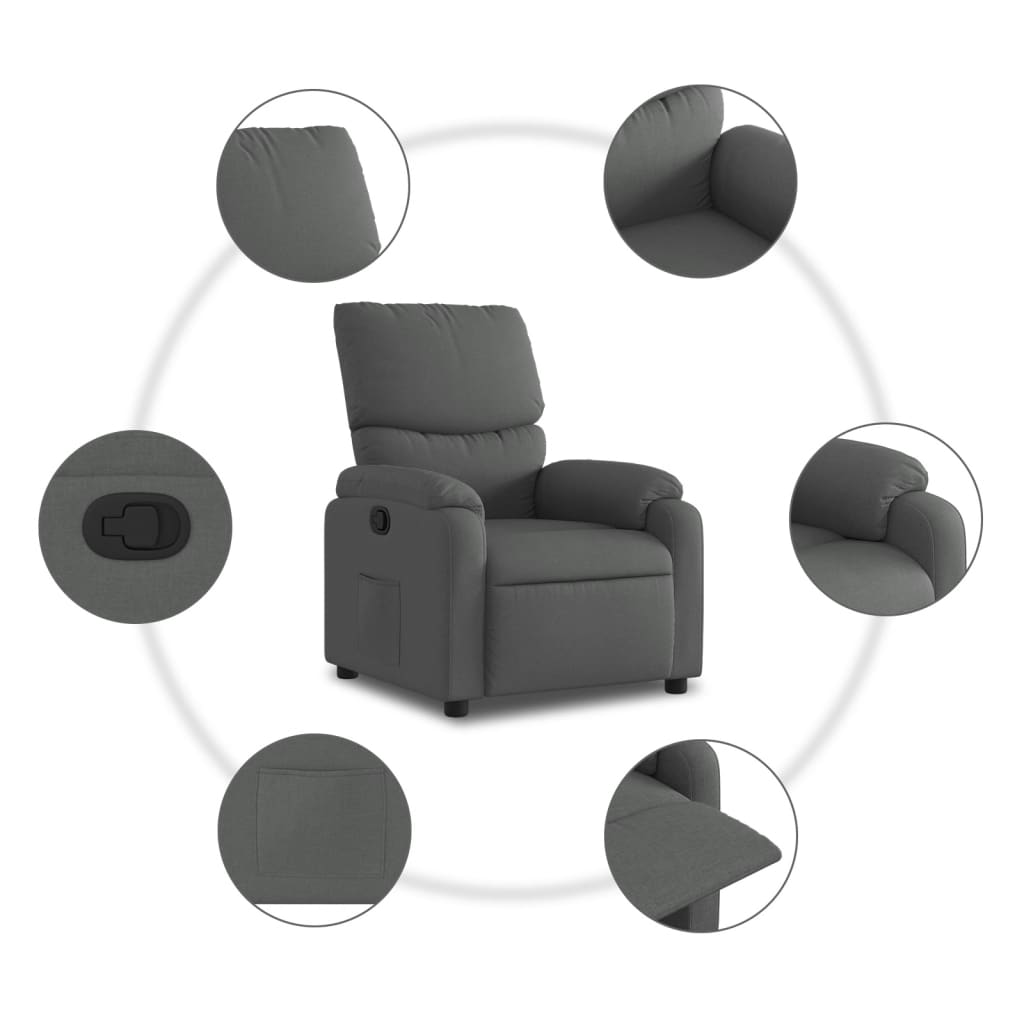 Polohovací Křeslo Tmavě Šedé Textil Tmavě Šedá