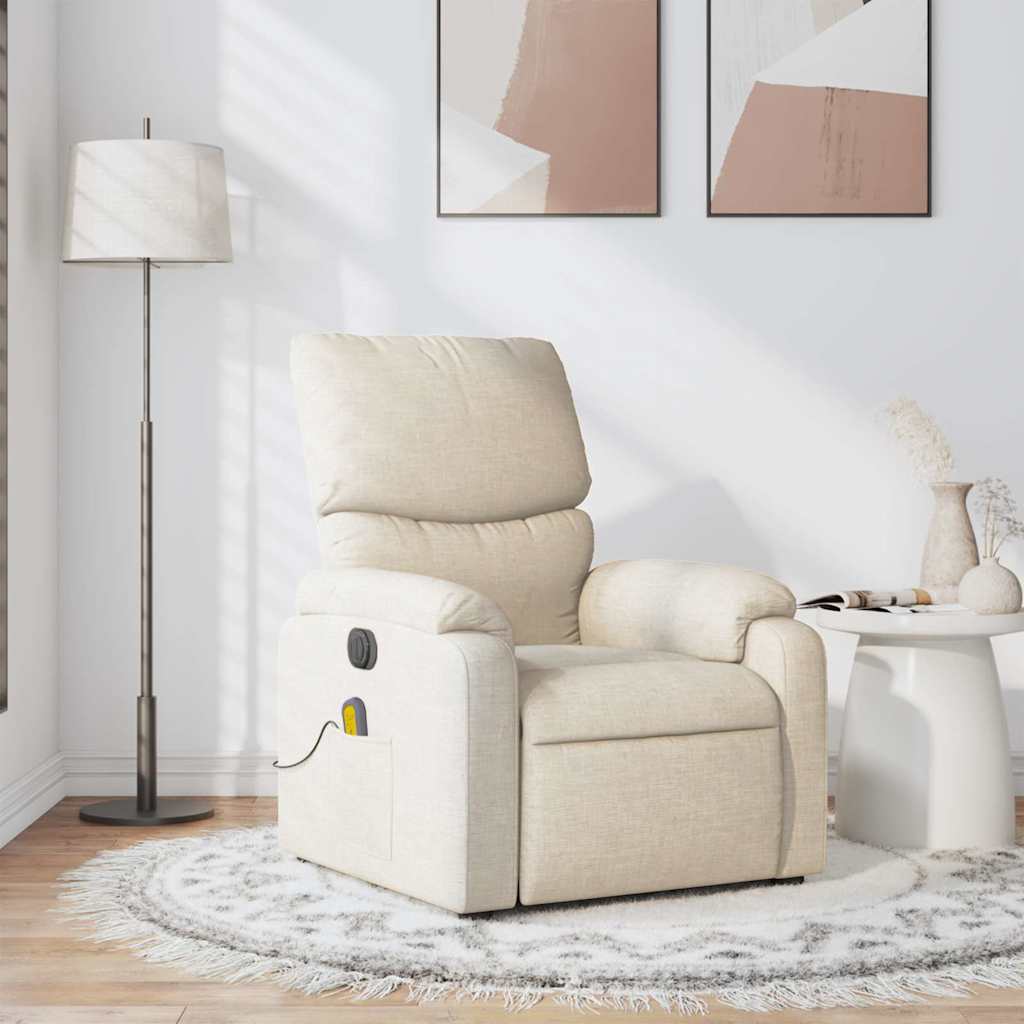 Masážní Polohovací Křeslo Krémové Textil Krémová