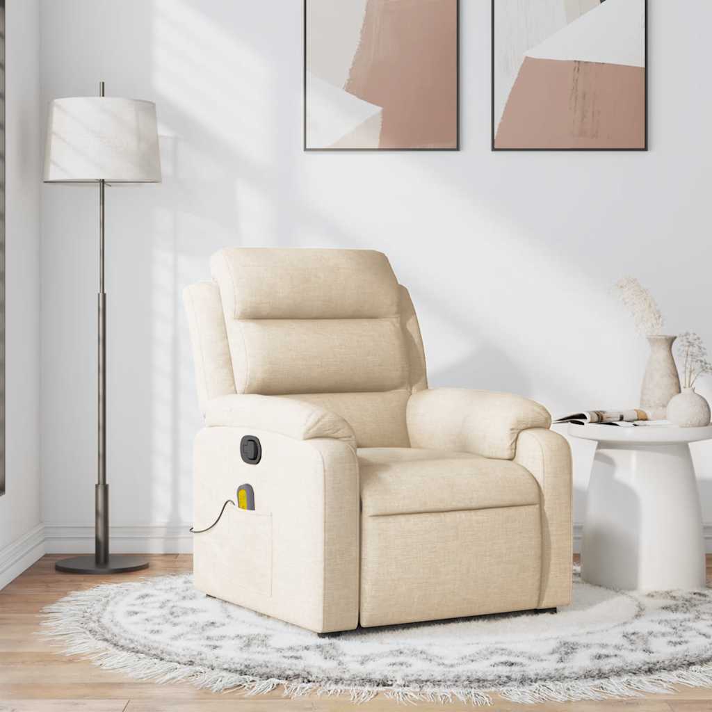 Elektrické Polohovací Křeslo Krémové Textil Krémová