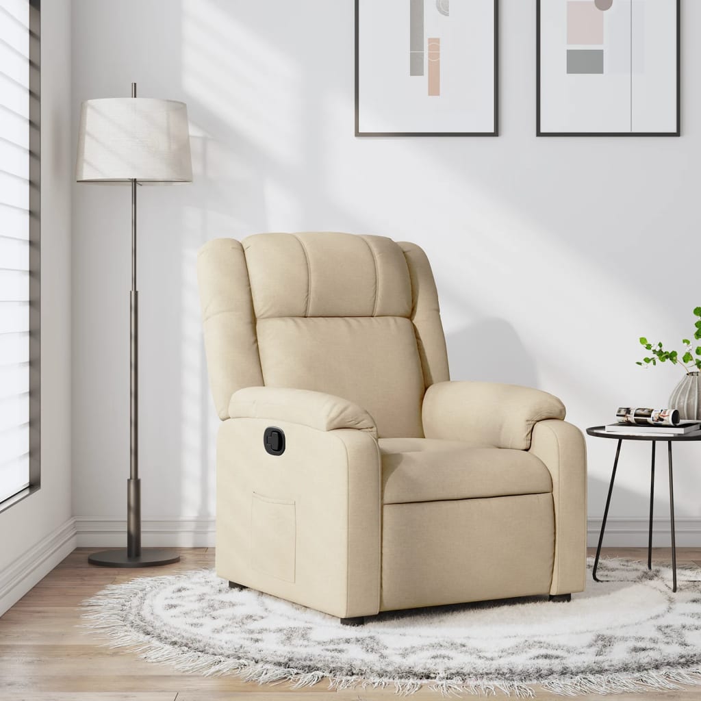 Elektrické Polohovací Křeslo Krémové Textil Krémová