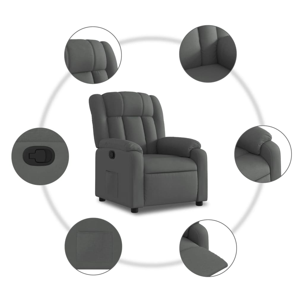 Polohovací Křeslo Tmavě Šedé Textil Tmavě Šedá