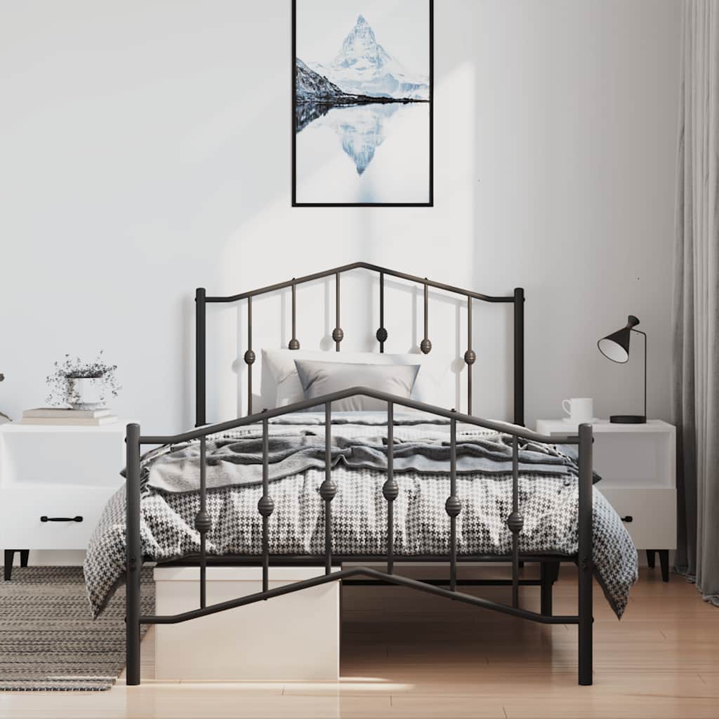 Kovový Rám Postele S Hlavovým A Nožním Čelem Černý 100 X 190 Cm