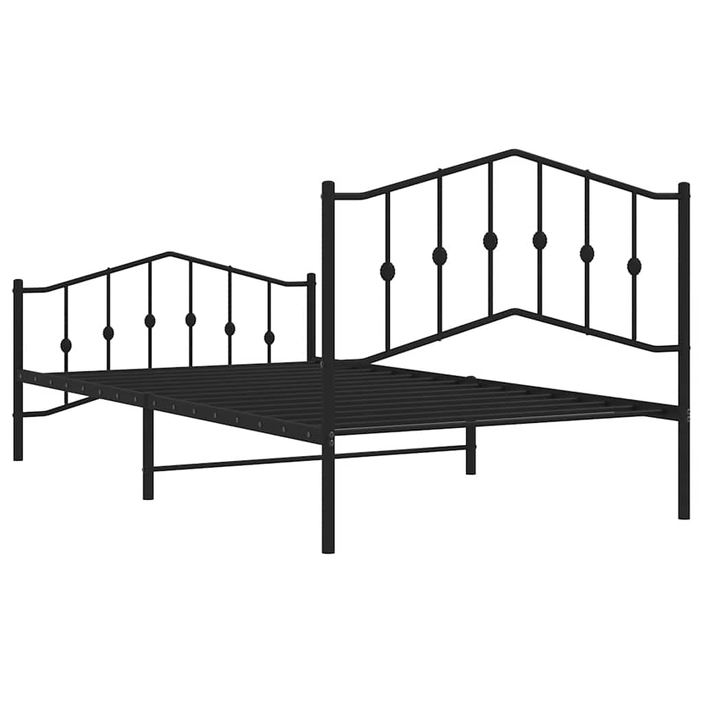 Kovový Rám Postele S Hlavovým A Nožním Čelem Černý 100 X 200 Cm