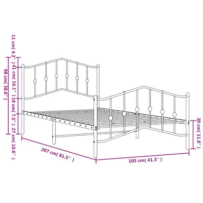 Kovový Rám Postele S Hlavovým A Nožním Čelem Černý 100 X 200 Cm