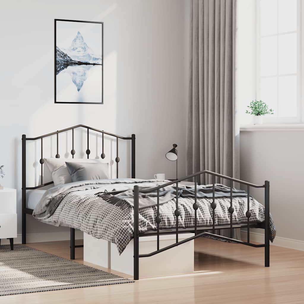 Kovový Rám Postele S Hlavovým A Nožním Čelem Černý 100 X 200 Cm