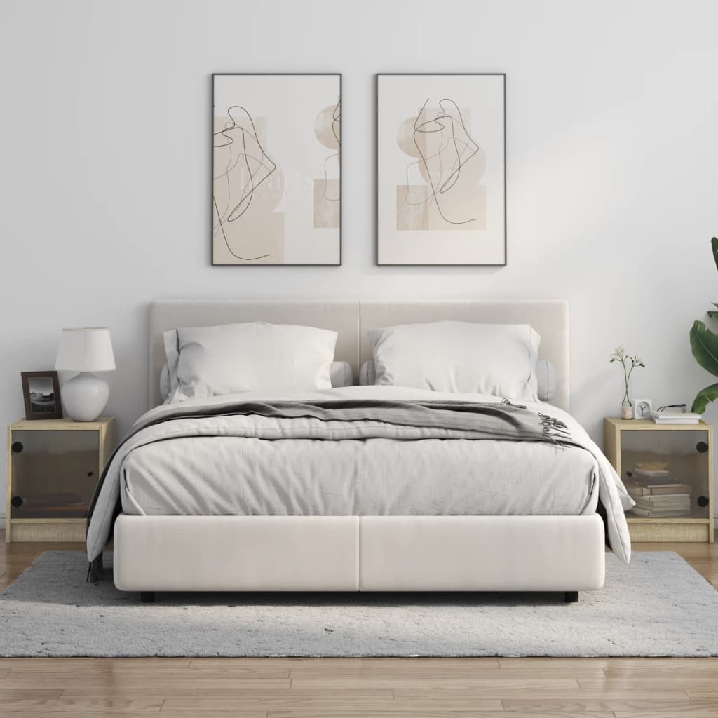 Noční Stolky Se Skleněnými Dvířky 2 Ks 35X37X42 Cm