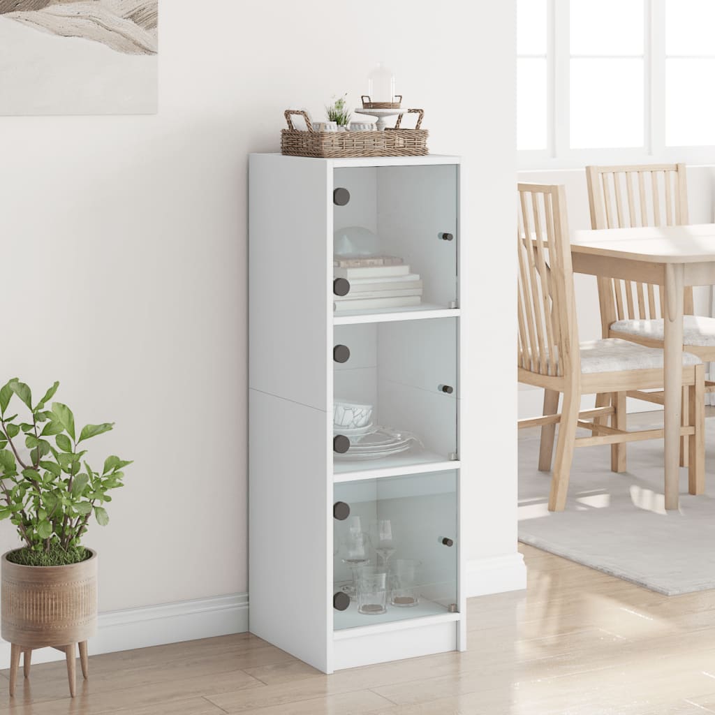 Highboard Se Skleněnými Dvířky Bílý 35 X 37 X 109 Cm