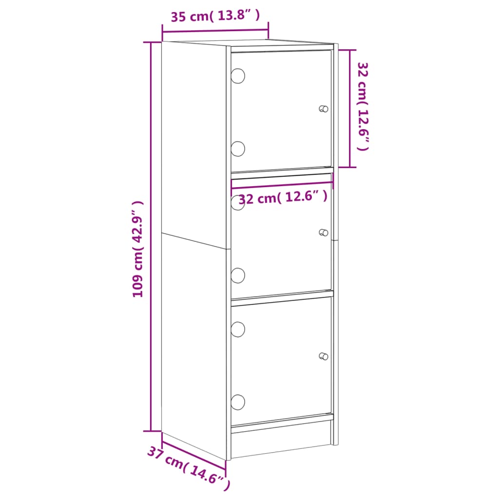 Highboard Se Skleněnými Dvířky Bílý 35 X 37 X 109 Cm