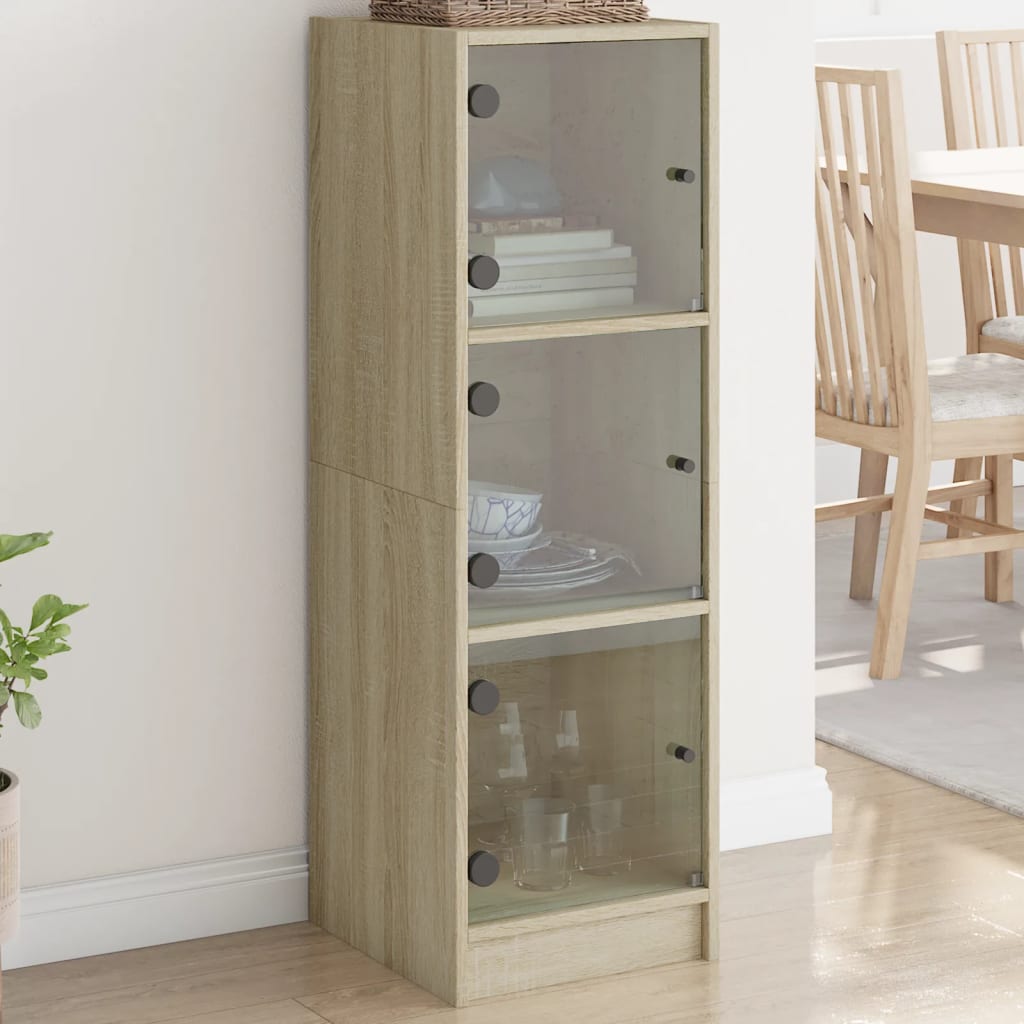 Highboard Se Skleněnými Dvířky Bílý 35 X 37 X 109 Cm