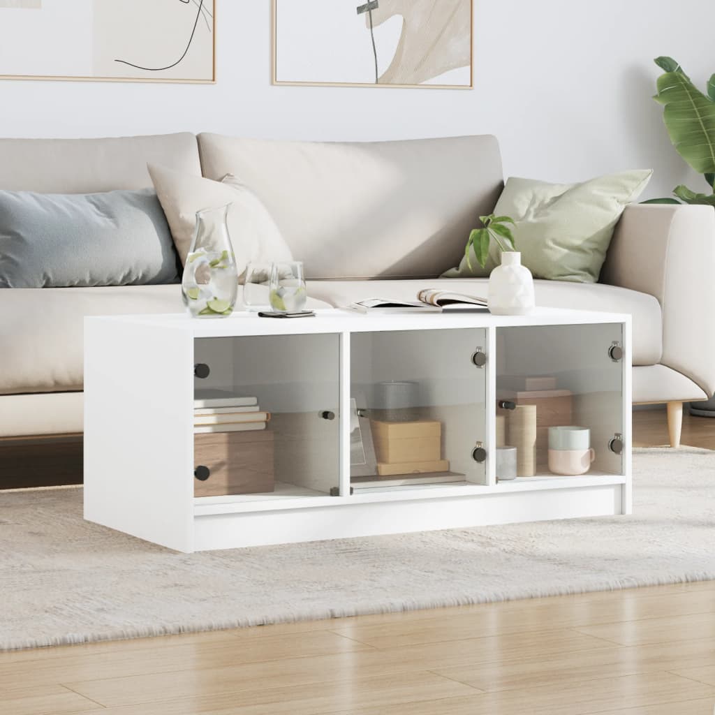 Konferenční Stolek Se Skleněnými Dvířky Bílý 102 X 50 X 42 Cm