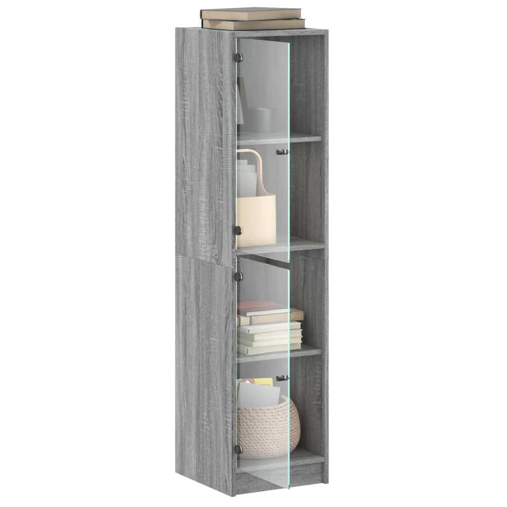 Highboard Se Skleněnými Dvířky Šedý Sonoma 35 X 37 X 142 Cm