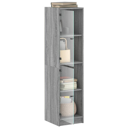 Highboard Se Skleněnými Dvířky Šedý Sonoma 35 X 37 X 142 Cm