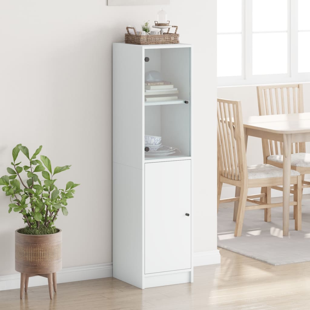 Highboard Se Skleněnými Dvířky Bílý 35 X 37 X 142 Cm