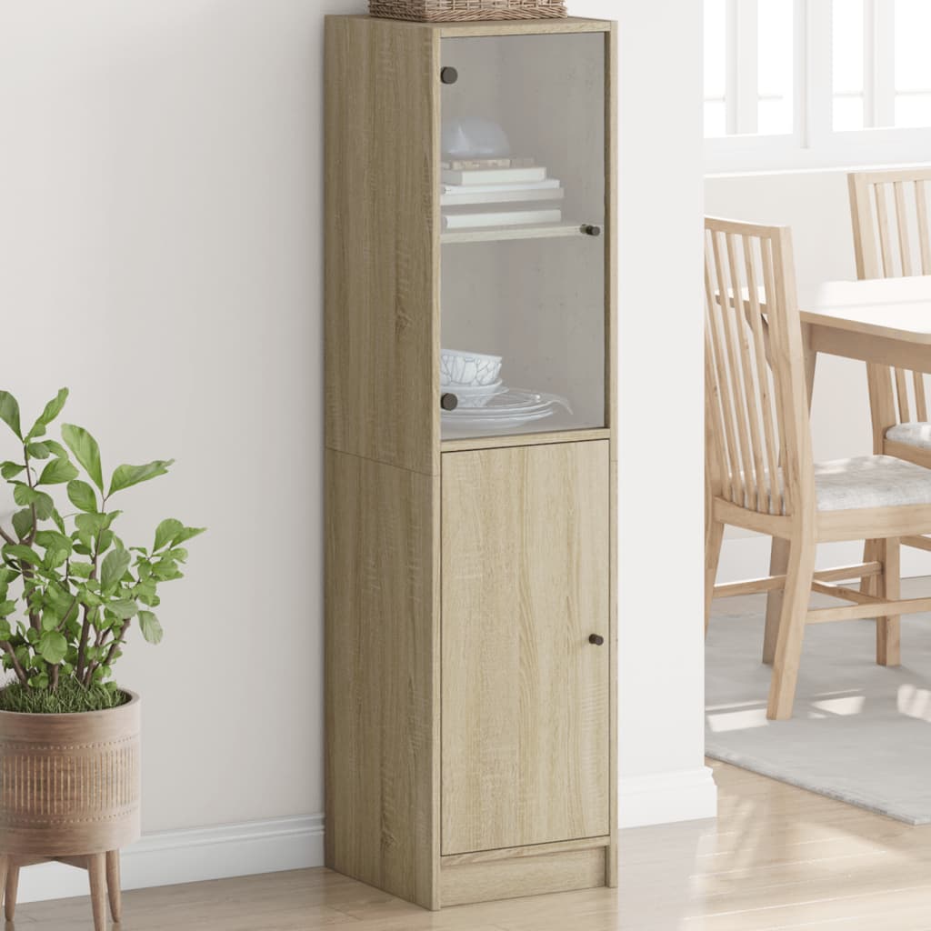 Highboard Se Skleněnými Dvířky Bílý 35 X 37 X 142 Cm