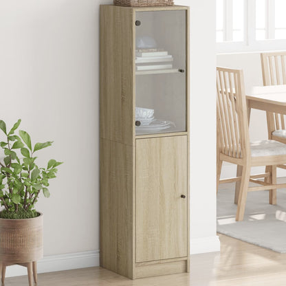 Highboard Se Skleněnými Dvířky Bílý 35 X 37 X 142 Cm