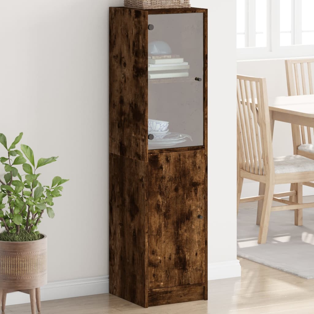 Highboard Se Skleněnými Dvířky Bílý 35 X 37 X 142 Cm