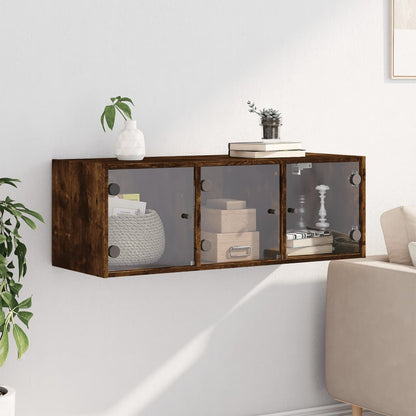 Nástěnná Skříňka Se Skleněnými Dvířky Kouřový Dub 102X37X35 Cm