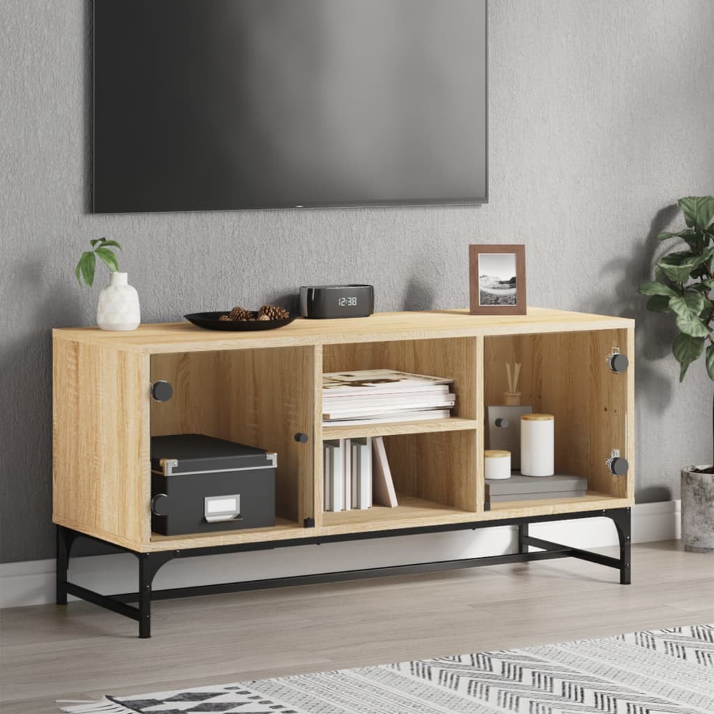 Tv Skříňka Se Skleněnými Dvířky 102 X 37 X 50 Cm