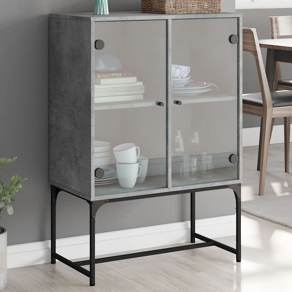 Odkládací Skříňka Skleněná Dvířka Betonově Šedá 69X37X100 Cm
