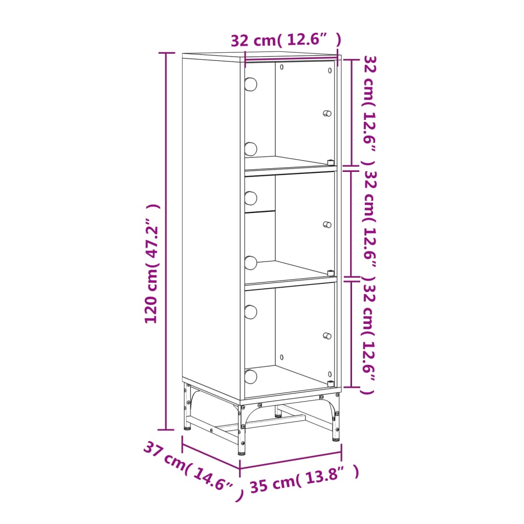Highboard Se Skleněnými Dvířky Bílý 35 X 37 X 120 Cm