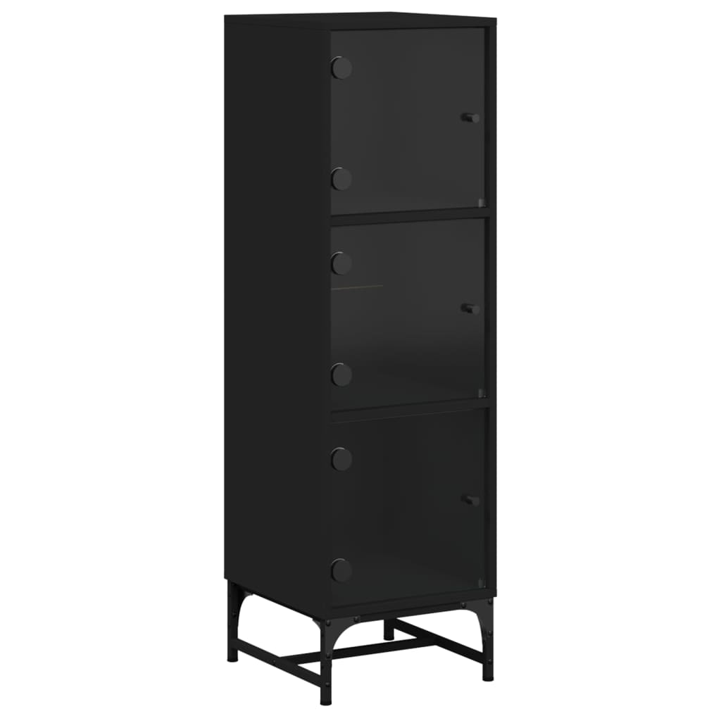 Highboard Se Skleněnými Dvířky Černý 35 X 37 X 120 Cm