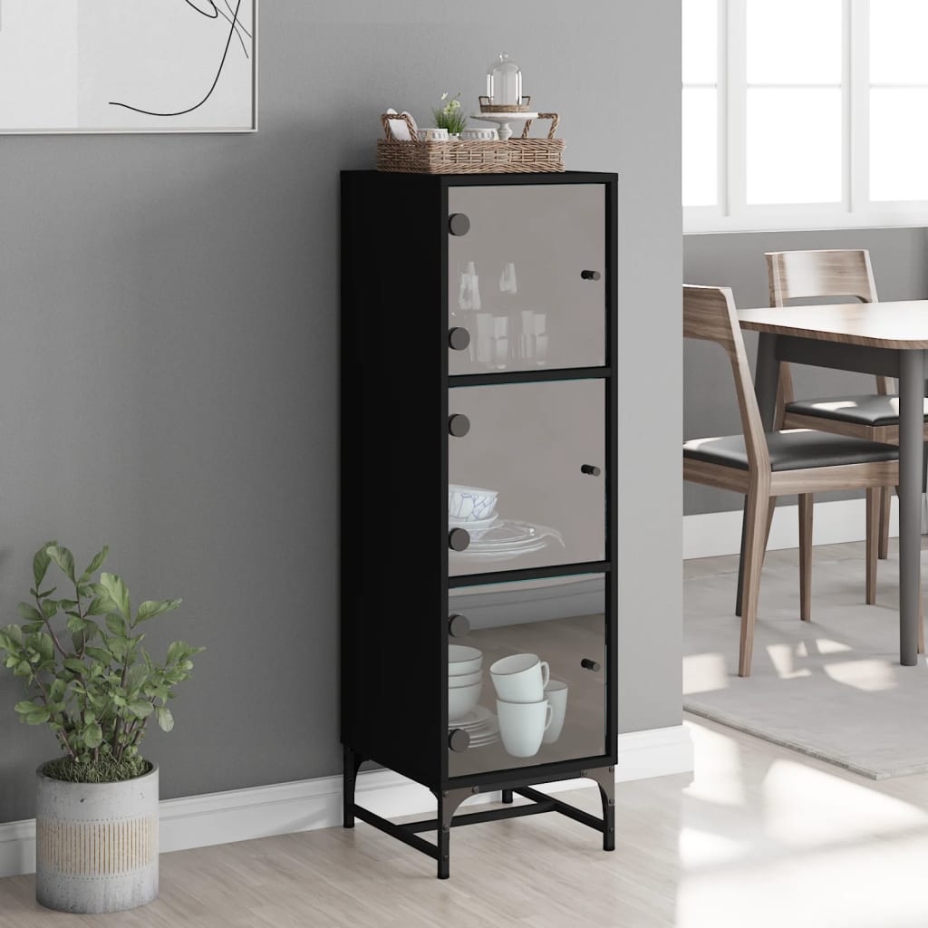 Highboard Se Skleněnými Dvířky Černý 35 X 37 X 120 Cm