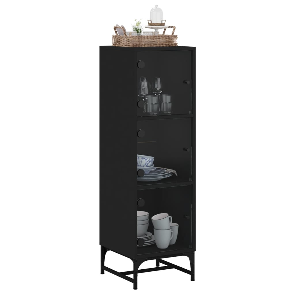 Highboard Se Skleněnými Dvířky Černý 35 X 37 X 120 Cm