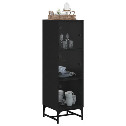 Highboard Se Skleněnými Dvířky Černý 35 X 37 X 120 Cm