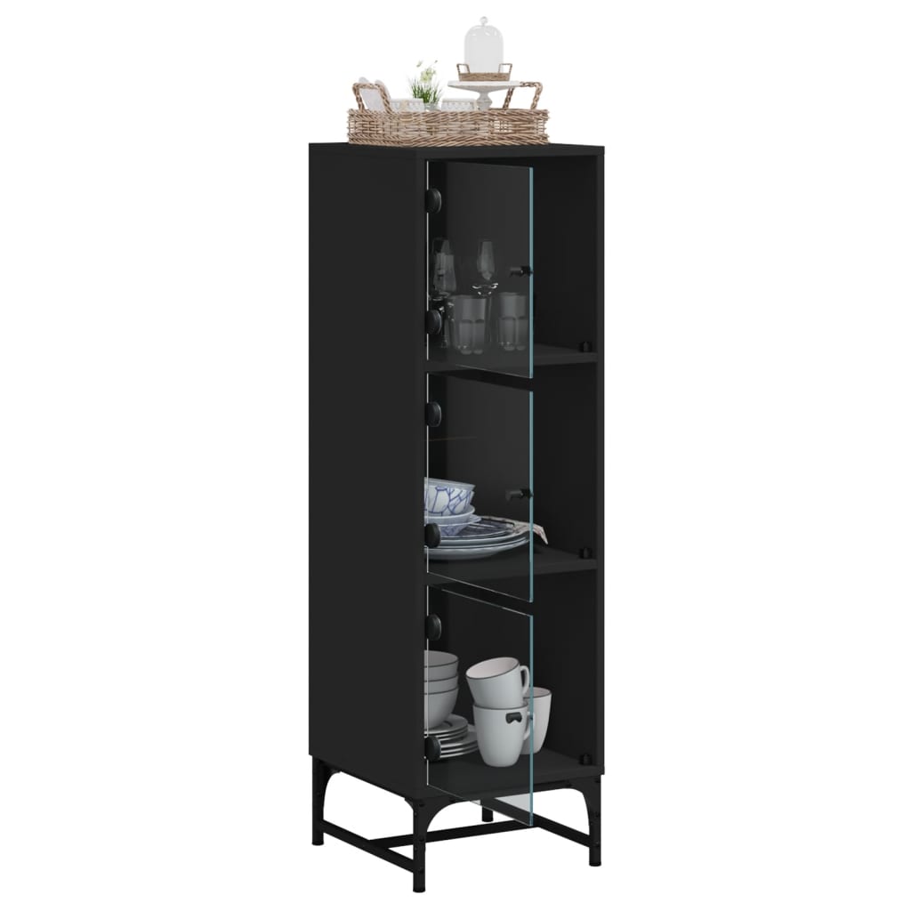 Highboard Se Skleněnými Dvířky Černý 35 X 37 X 120 Cm