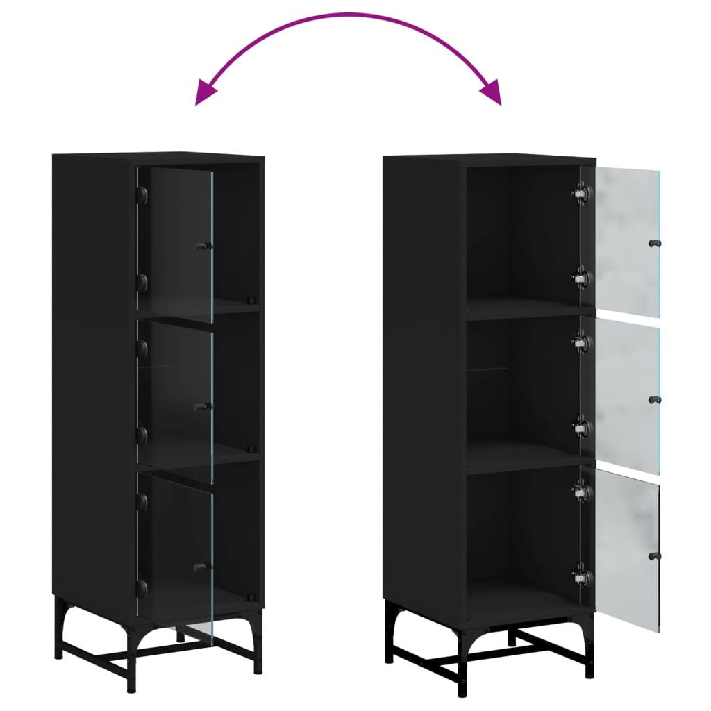 Highboard Se Skleněnými Dvířky Černý 35 X 37 X 120 Cm