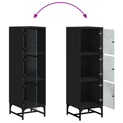 Highboard Se Skleněnými Dvířky Černý 35 X 37 X 120 Cm