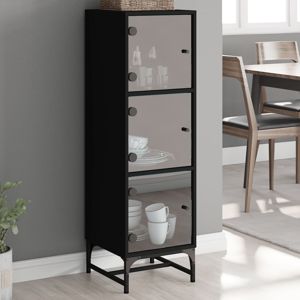 Highboard Se Skleněnými Dvířky Černý 35 X 37 X 120 Cm