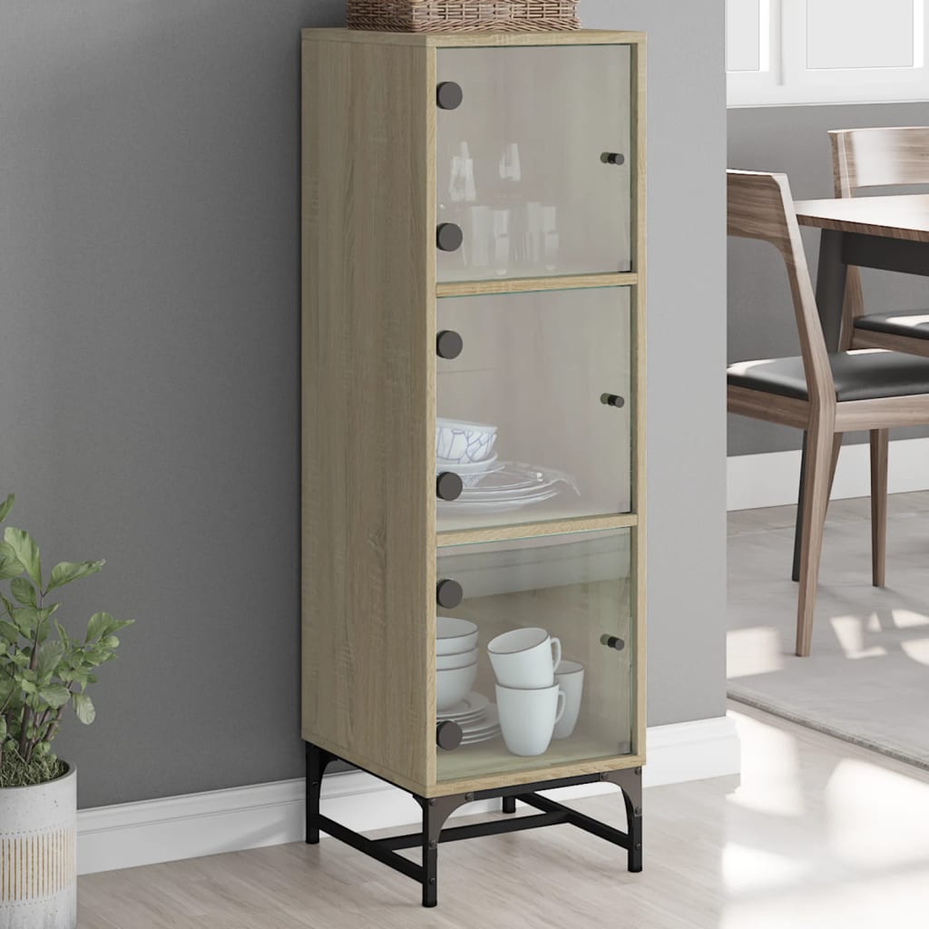 Highboard Se Skleněnými Dvířky Dub Sonoma 35 X 37 X 120 Cm