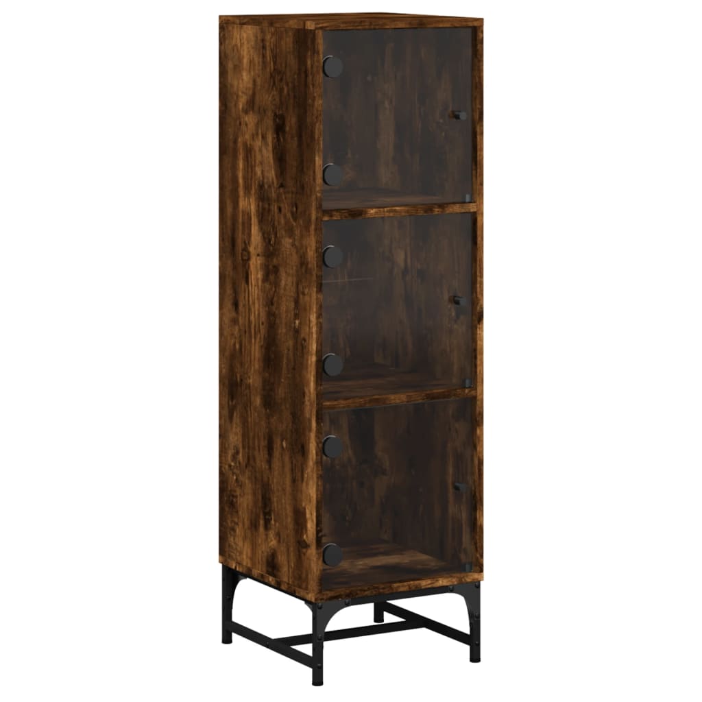 Highboard Se Skleněnými Dvířky Kouřový Dub 35 X 37 X 120 Cm