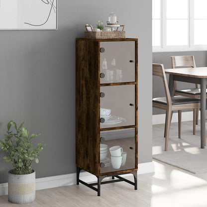 Highboard Se Skleněnými Dvířky Kouřový Dub 35 X 37 X 120 Cm