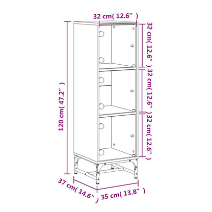 Highboard Se Skleněnými Dvířky Kouřový Dub 35 X 37 X 120 Cm