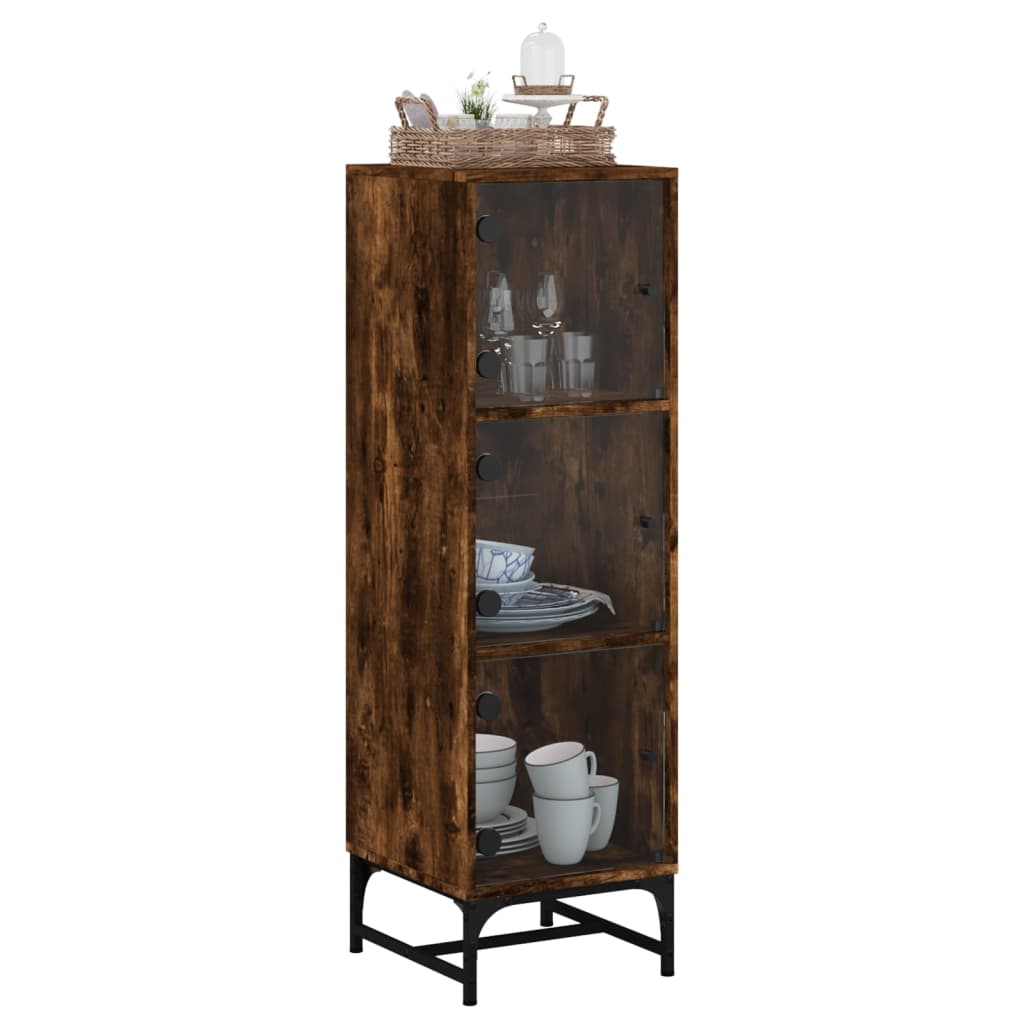 Highboard Se Skleněnými Dvířky Kouřový Dub 35 X 37 X 120 Cm