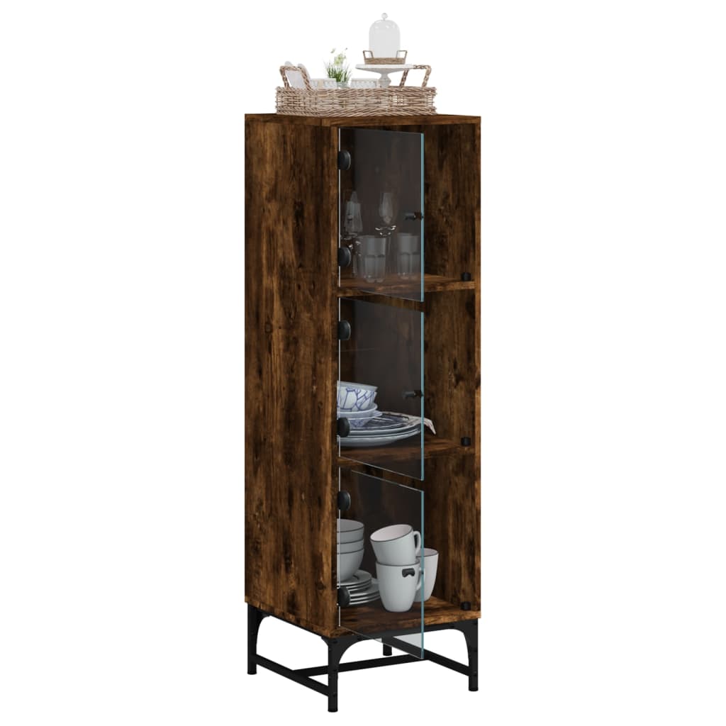 Highboard Se Skleněnými Dvířky Kouřový Dub 35 X 37 X 120 Cm