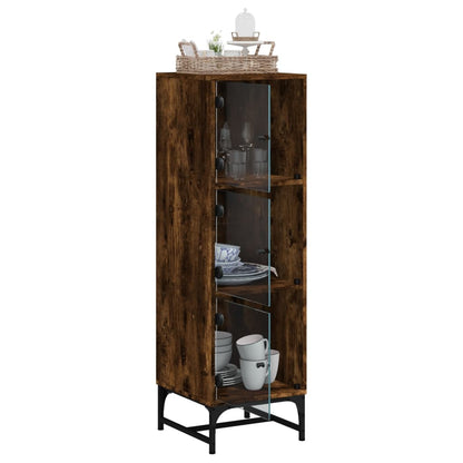 Highboard Se Skleněnými Dvířky Kouřový Dub 35 X 37 X 120 Cm