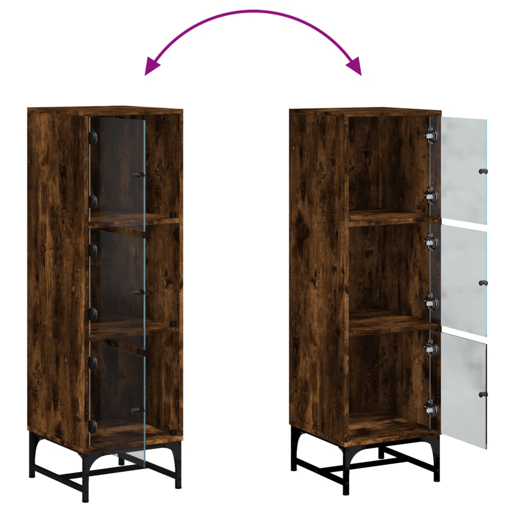 Highboard Se Skleněnými Dvířky Kouřový Dub 35 X 37 X 120 Cm