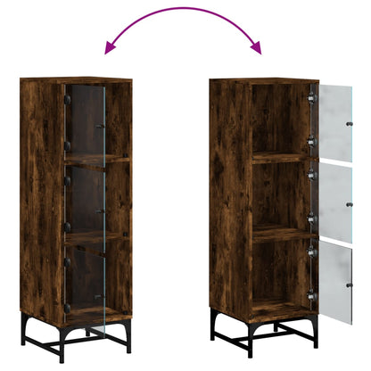 Highboard Se Skleněnými Dvířky Kouřový Dub 35 X 37 X 120 Cm