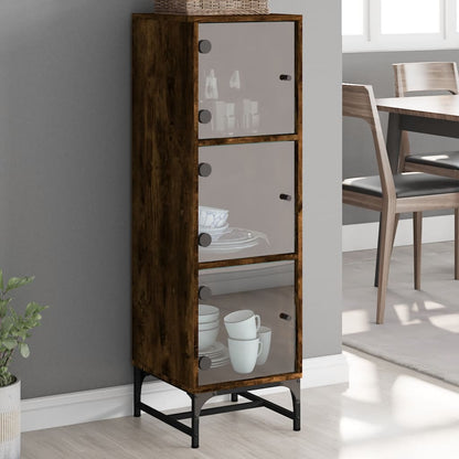 Highboard Se Skleněnými Dvířky Kouřový Dub 35 X 37 X 120 Cm